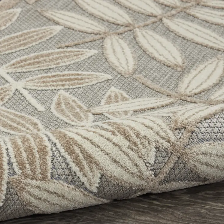 6' Gray And Ivory Floral Indoor Outdoor Runner Rug