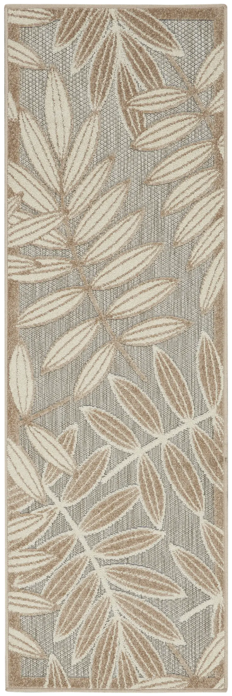 6' Gray And Ivory Floral Indoor Outdoor Runner Rug
