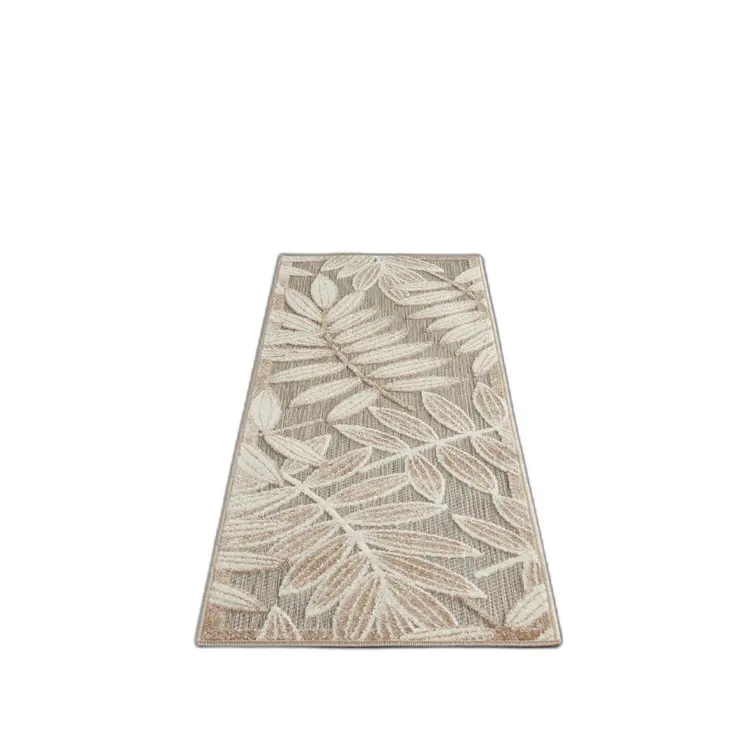 6' Gray And Ivory Floral Indoor Outdoor Runner Rug