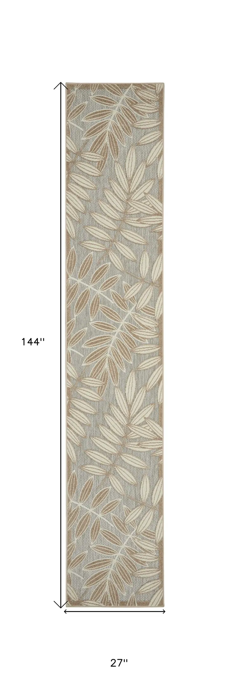 12' Gray And Ivory Floral Indoor Outdoor Runner Rug