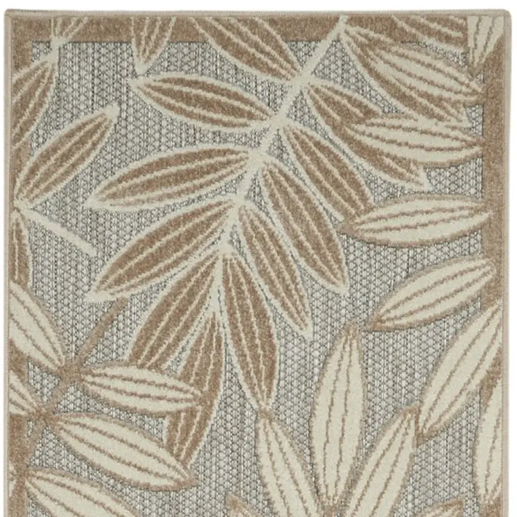 12' Gray And Ivory Floral Indoor Outdoor Runner Rug