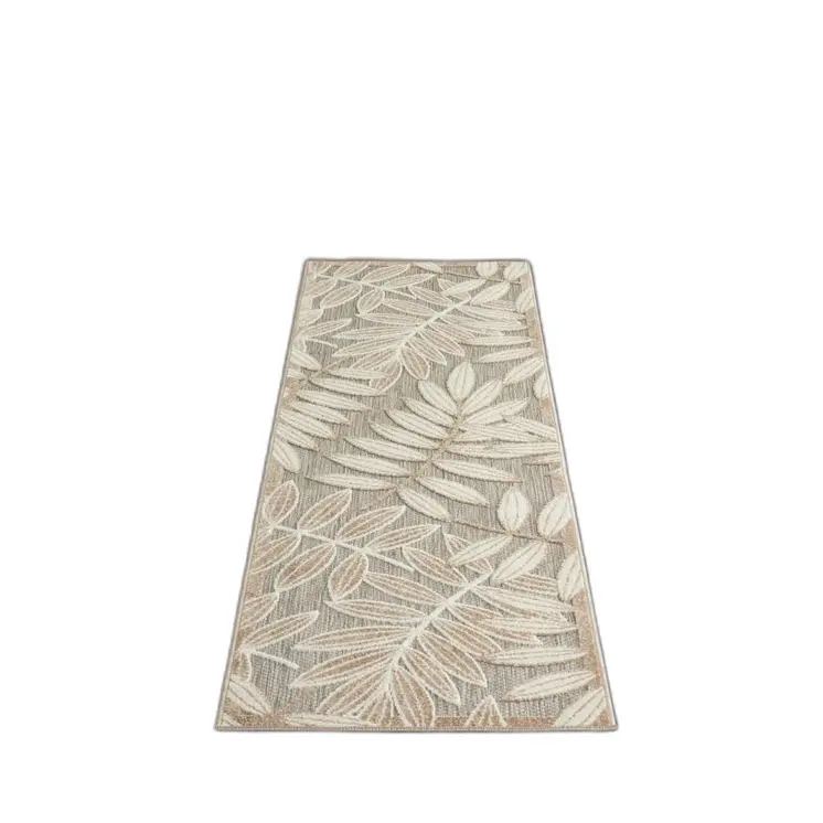 8' Beige Gray And Ivory Botanical Leaves Indoor Outdoor Runner Rug