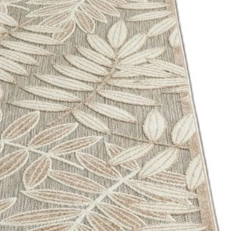 8' Beige Gray And Ivory Botanical Leaves Indoor Outdoor Runner Rug