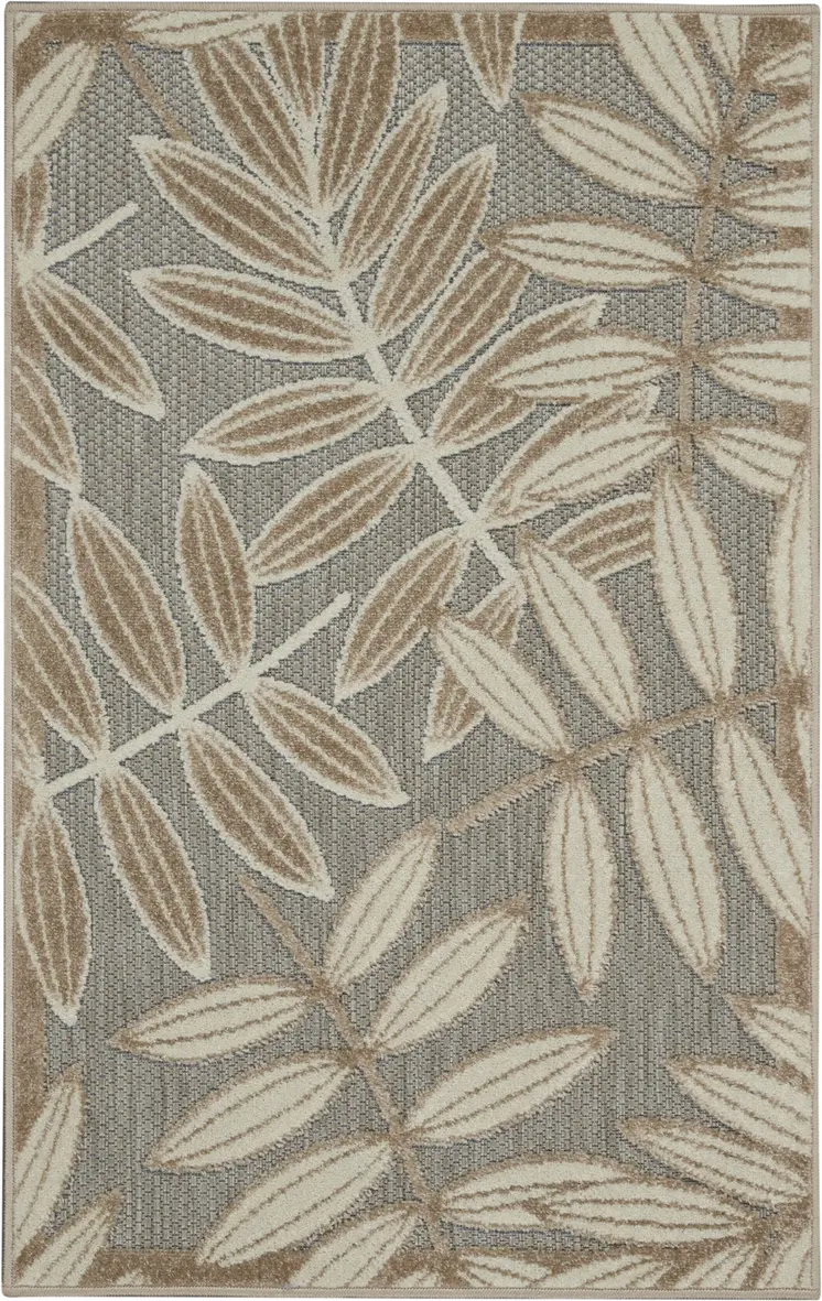 3' X 4' Beige Gray And Ivory Botanical Leaves Indoor Outdoor Area Rug