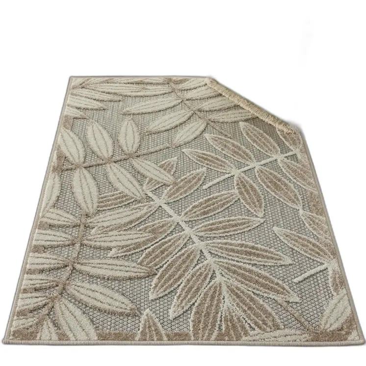 3' X 4' Beige Gray And Ivory Botanical Leaves Indoor Outdoor Area Rug