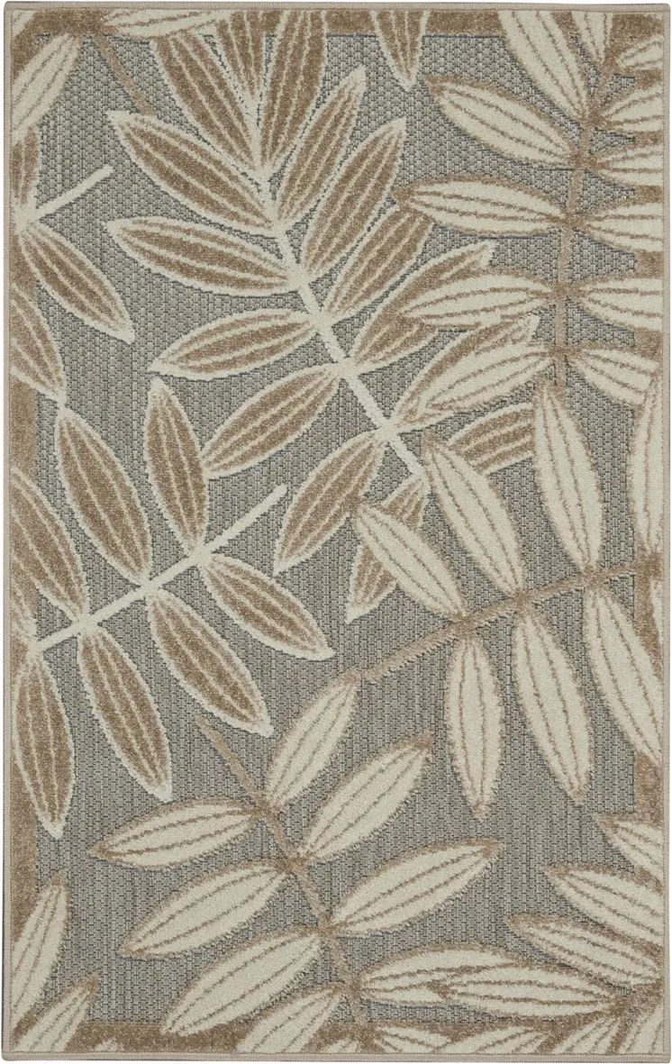 3' X 4' Beige Gray And Ivory Botanical Leaves Indoor Outdoor Area Rug