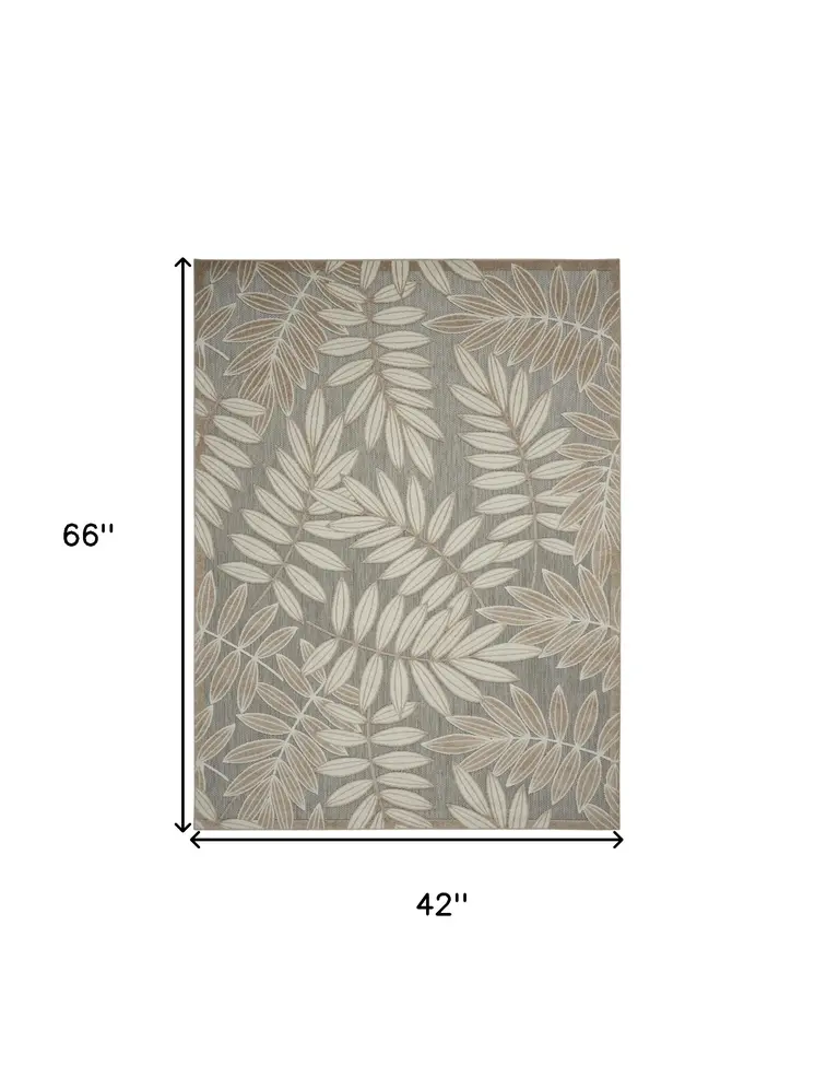 4' X 6' Gray And Ivory Floral Indoor Outdoor Area Rug
