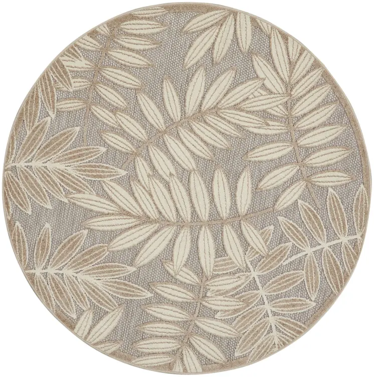 4' Gray And Ivory Round Floral Indoor Outdoor Area Rug