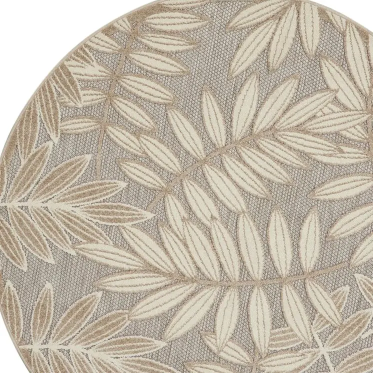 4' Gray And Ivory Round Floral Indoor Outdoor Area Rug