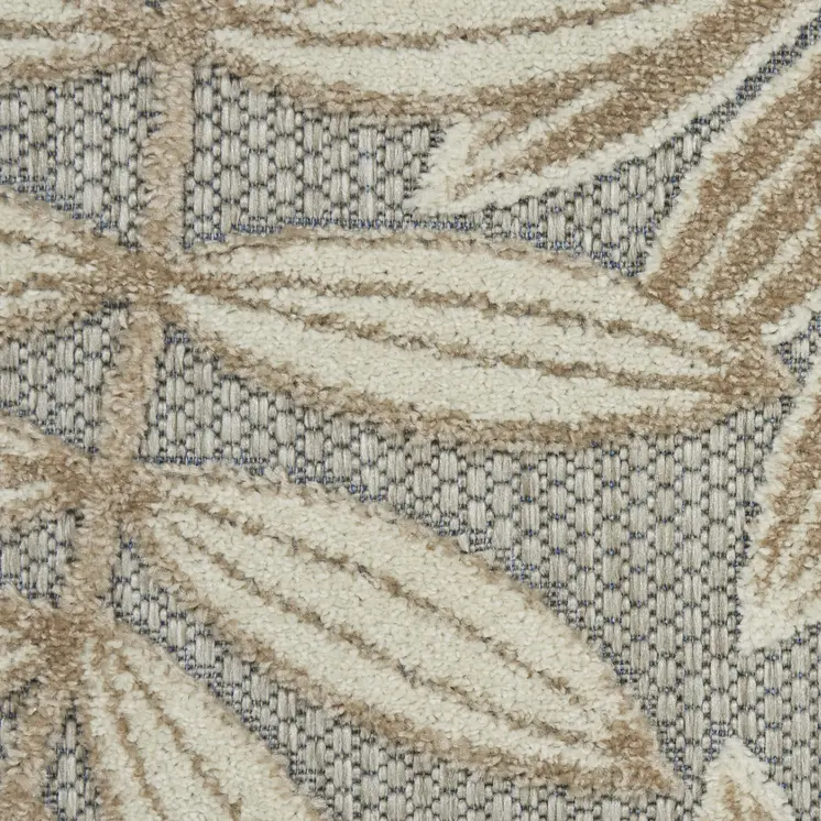 5' X 8' Beige Gray And Ivory Botanical Leaves Indoor Outdoor Area Rug