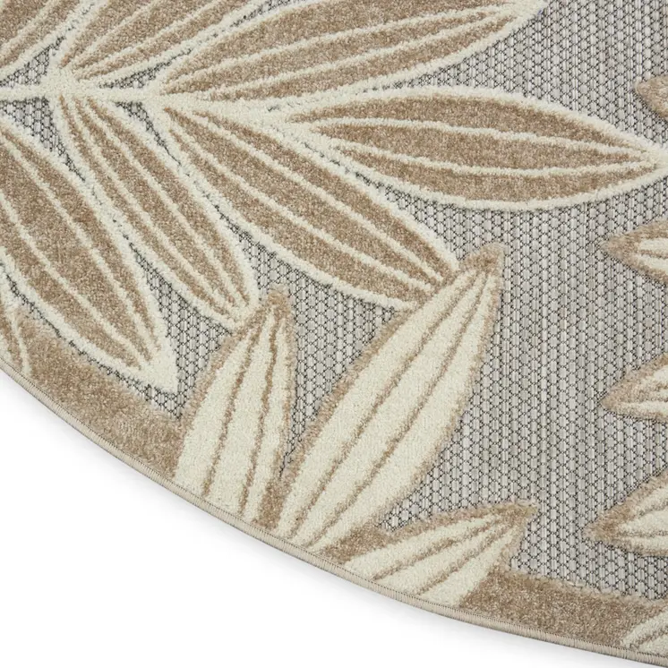 5' Gray And Ivory Round Floral Indoor Outdoor Area Rug