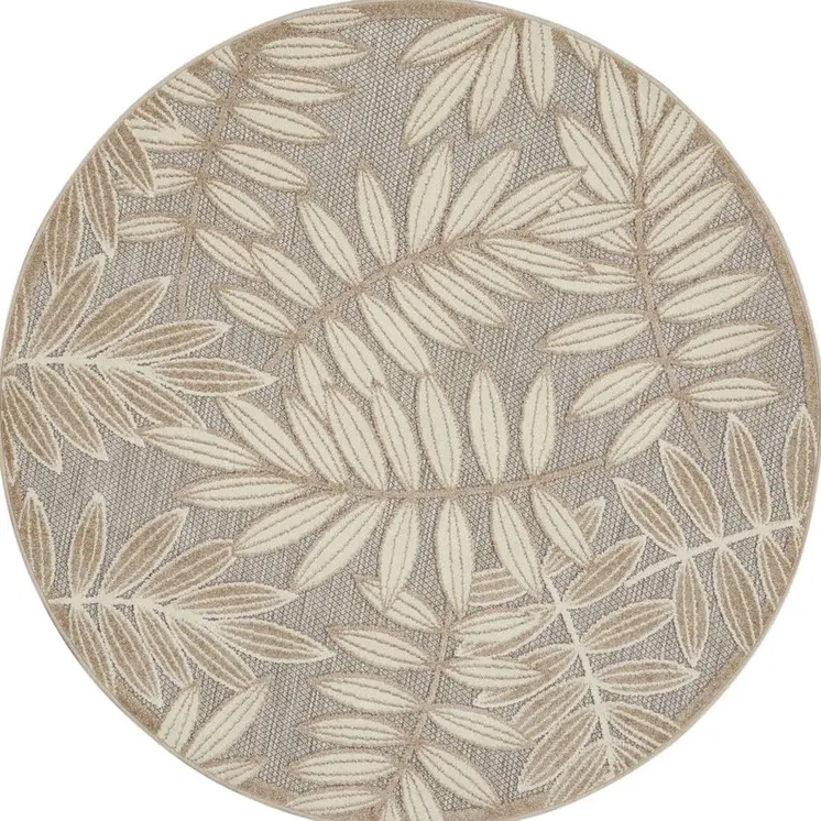 5' Gray And Ivory Round Floral Indoor Outdoor Area Rug