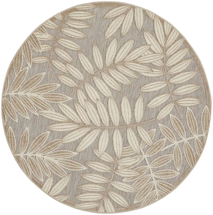 5' Gray And Ivory Round Floral Indoor Outdoor Area Rug