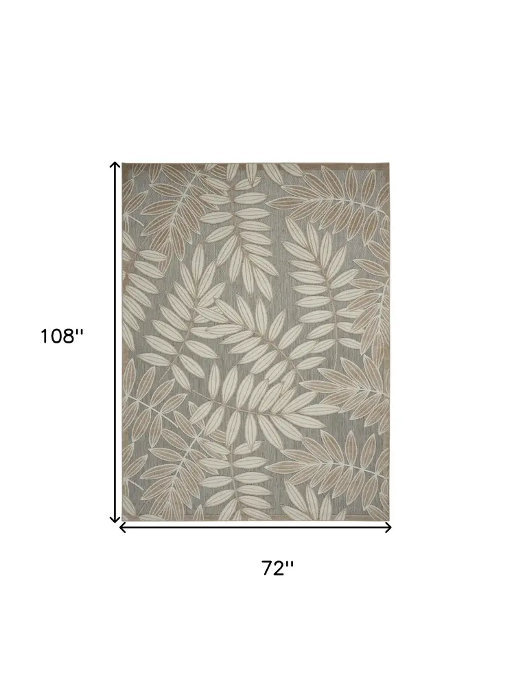 6' X 9' Gray And Ivory Floral Indoor Outdoor Area Rug