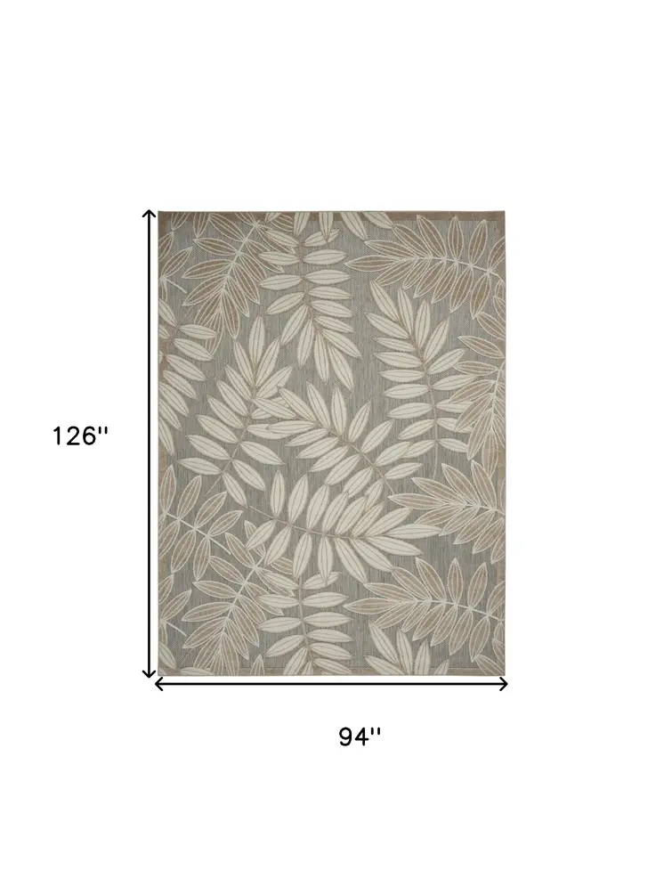 8' X 11' Beige Gray And Ivory Botanical Leaves Indoor Outdoor Area Rug