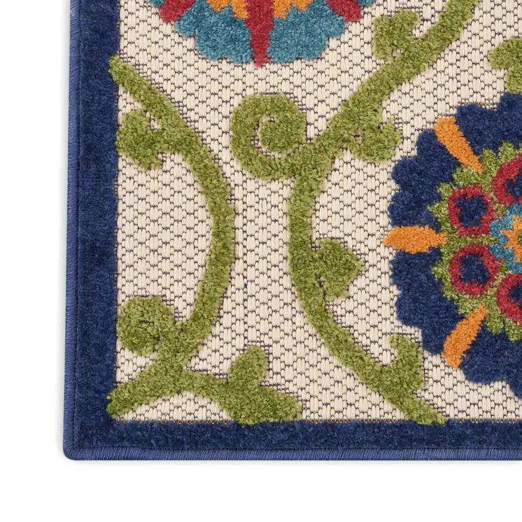 8' Ivory And Blue Indoor Outdoor Area Rug
