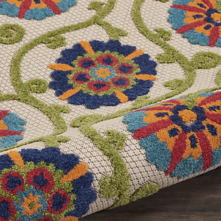 8' Ivory And Blue Indoor Outdoor Area Rug