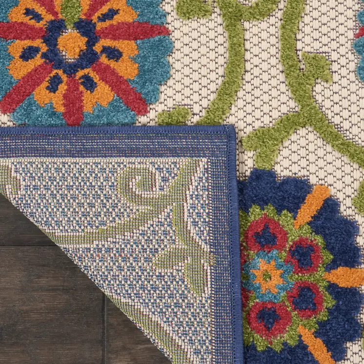 8' Ivory And Blue Indoor Outdoor Area Rug
