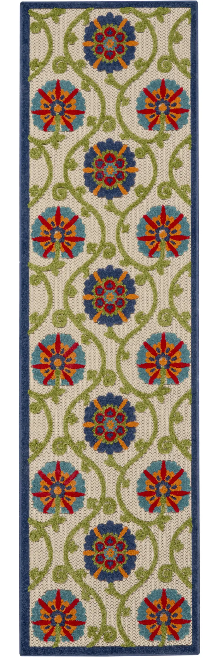 8' Ivory And Blue Indoor Outdoor Area Rug