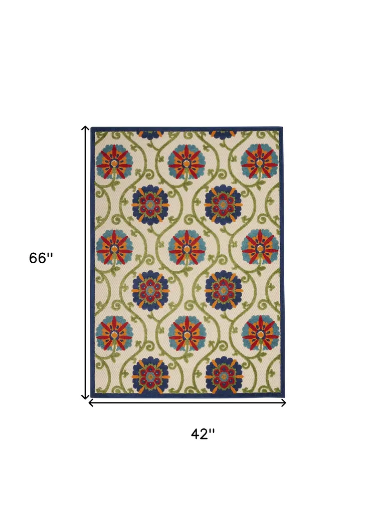 4' X 6' Ivory And Blue Indoor Outdoor Area Rug
