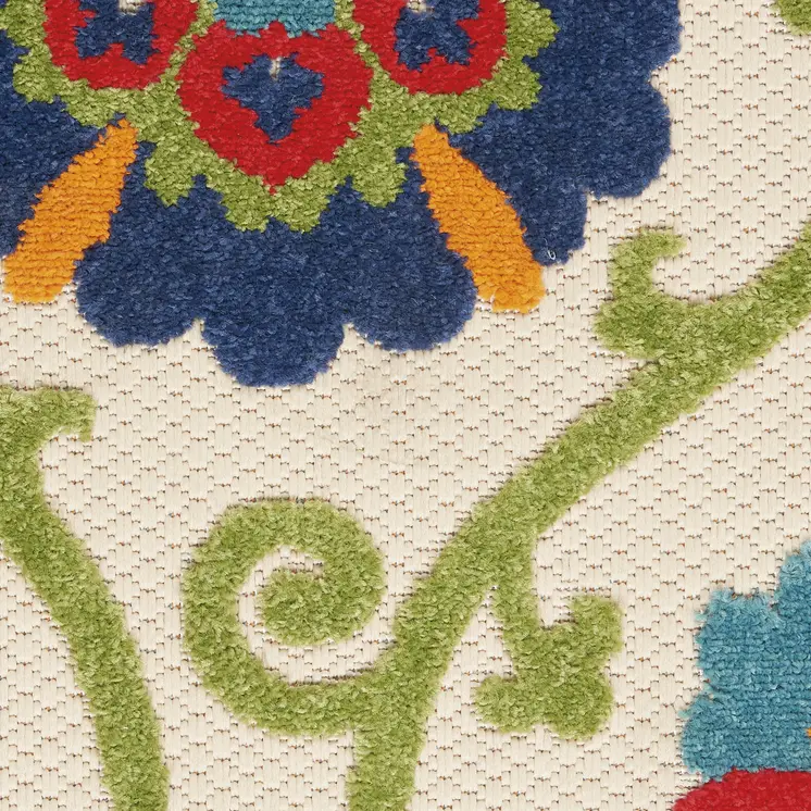 4' Ivory And Blue Round Indoor Outdoor Area Rug
