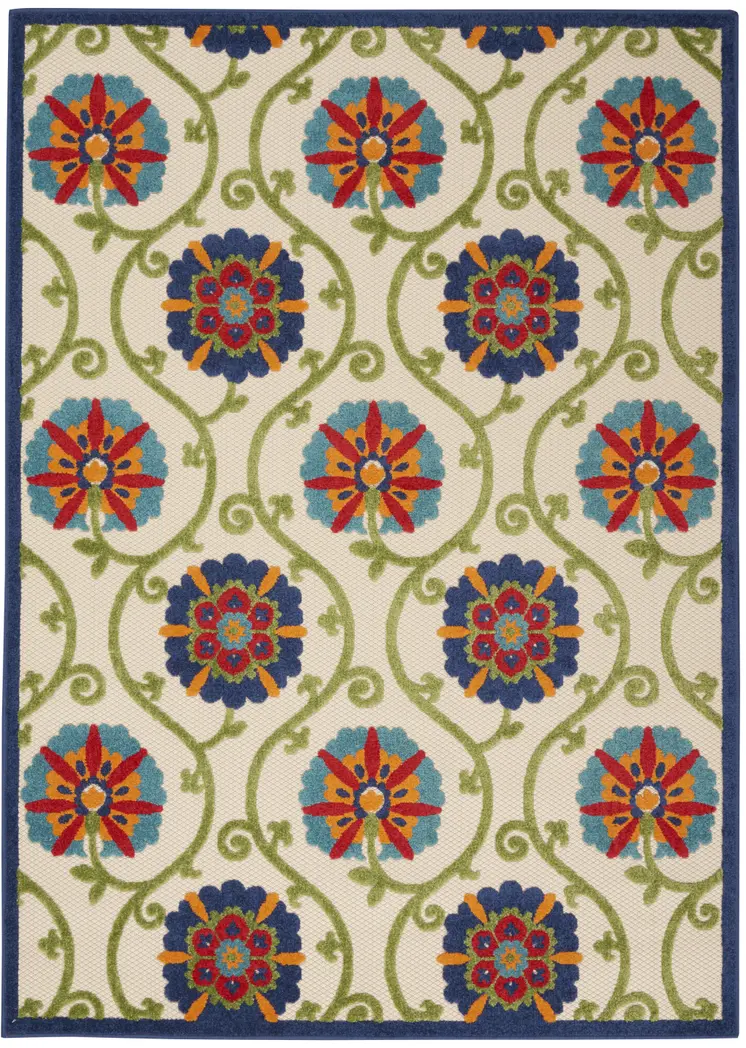 6' X 9' Ivory And Blue Indoor Outdoor Area Rug