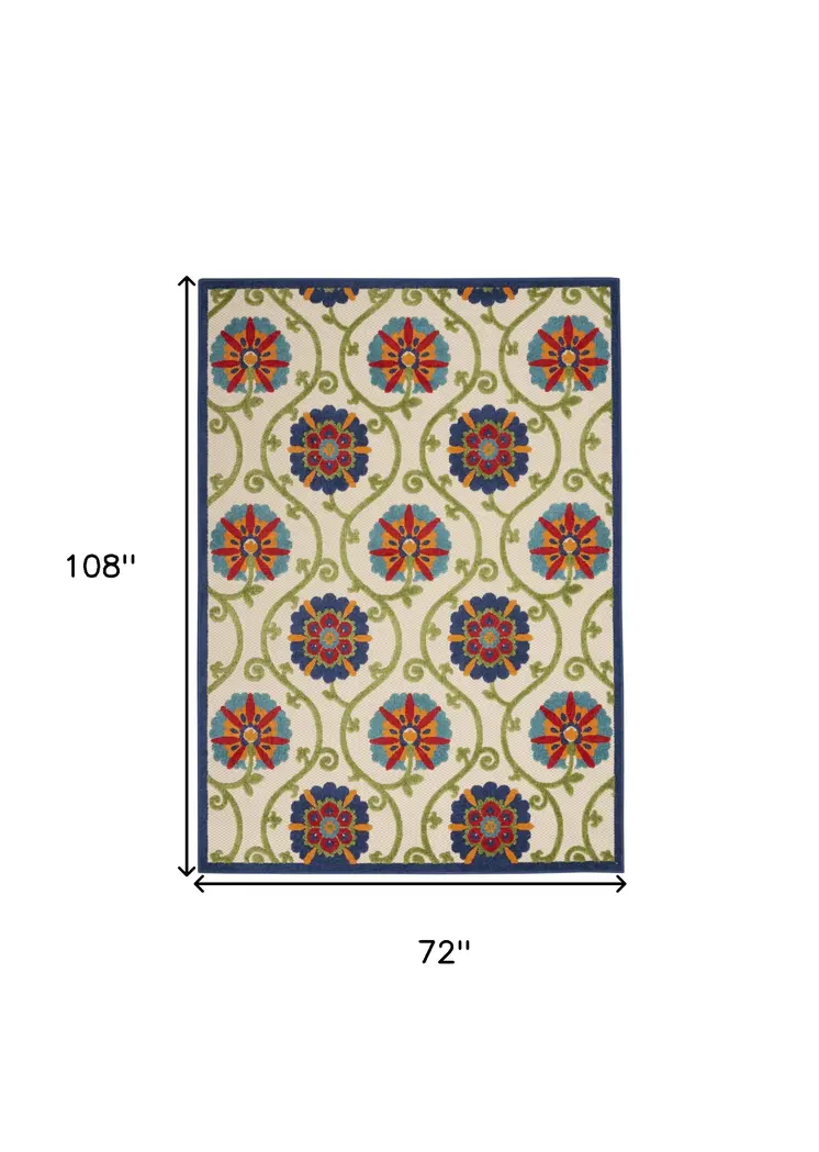 6' X 9' Ivory And Blue Indoor Outdoor Area Rug