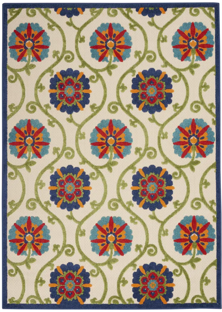 6' X 9' Ivory And Blue Indoor Outdoor Area Rug