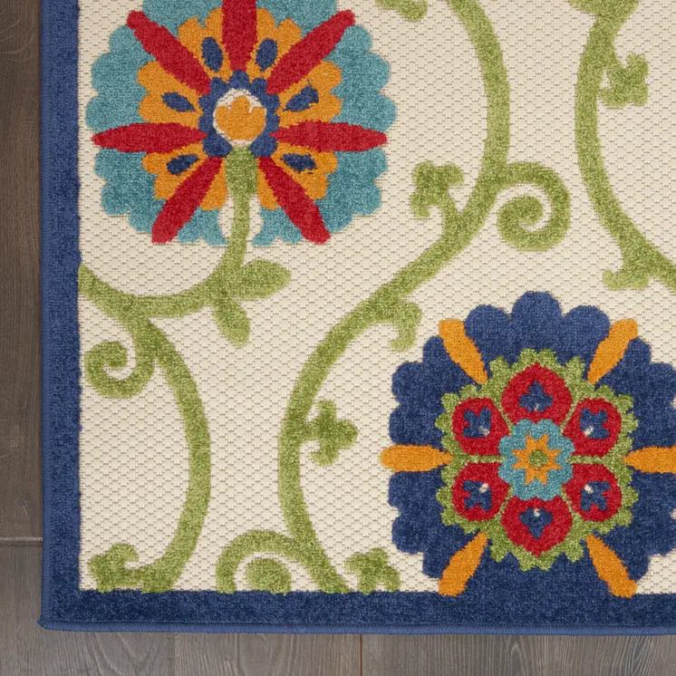 6' X 9' Ivory And Blue Indoor Outdoor Area Rug