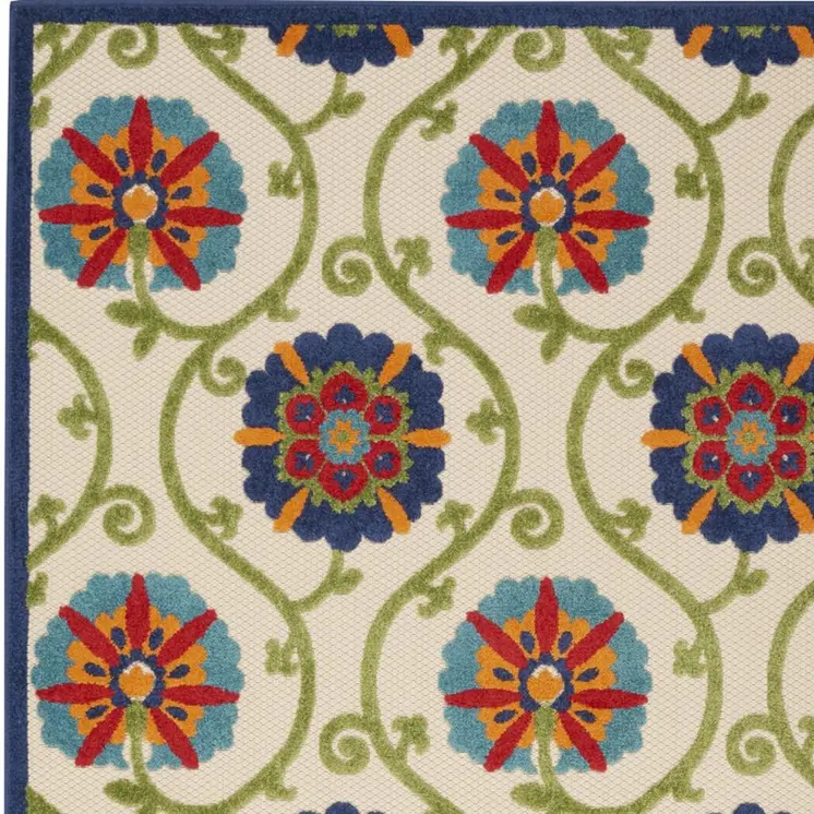 7' X 10' Ivory And Blue Indoor Outdoor Area Rug