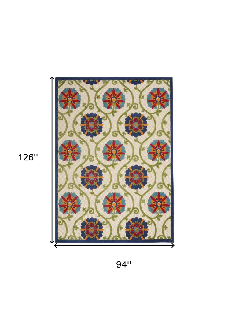 8' X 11' Ivory And Blue Indoor Outdoor Area Rug