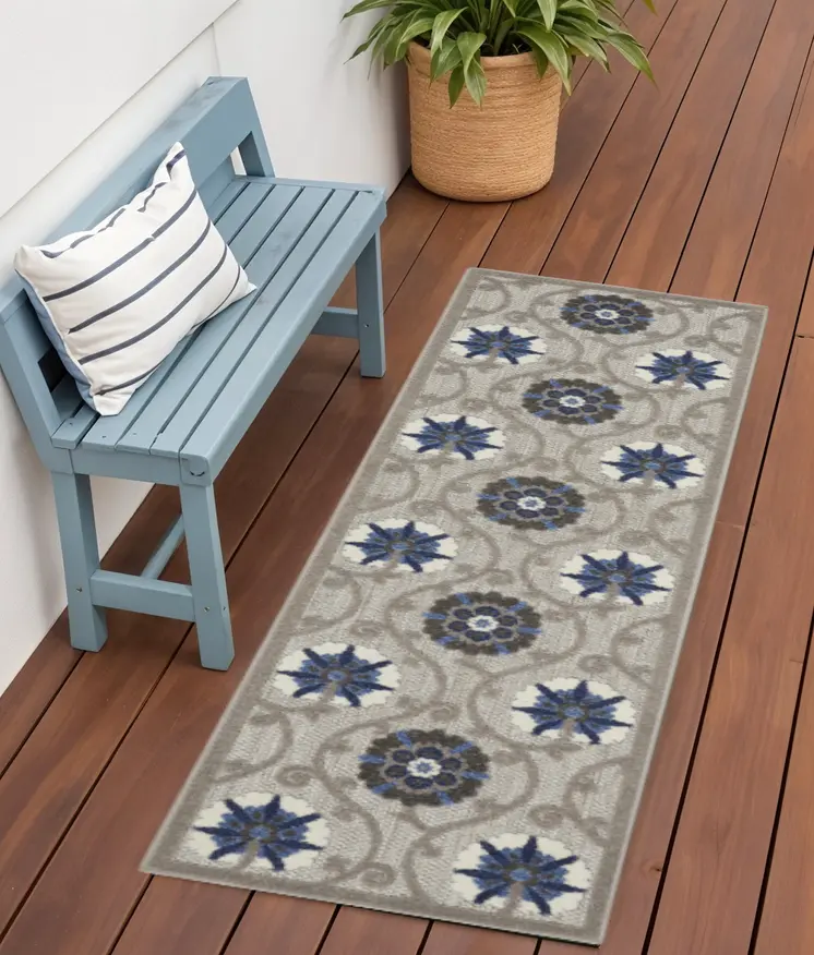 6' Blue And Gray Indoor Outdoor Area Rug