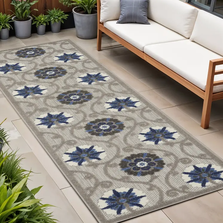 8' Blue And Gray Indoor Outdoor Area Rug