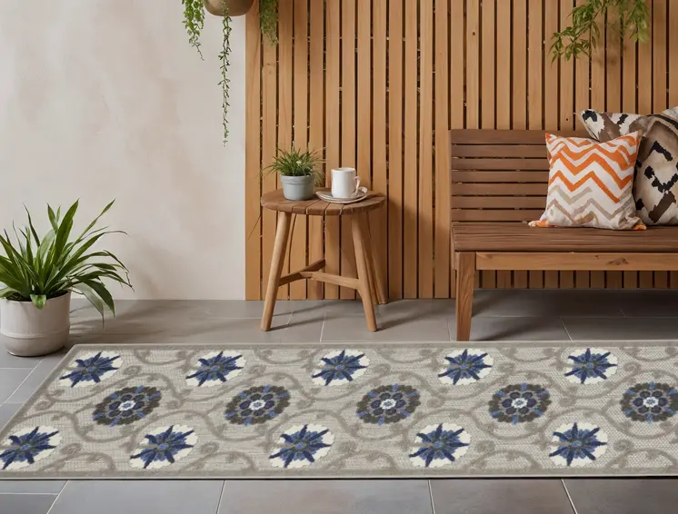 8' Blue And Gray Indoor Outdoor Area Rug