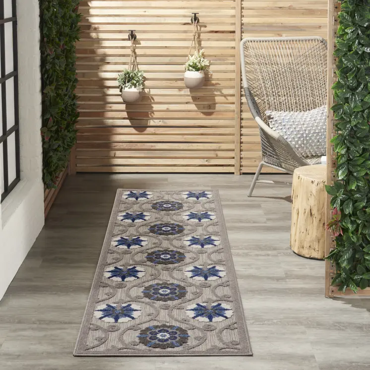 8' Blue And Gray Indoor Outdoor Area Rug
