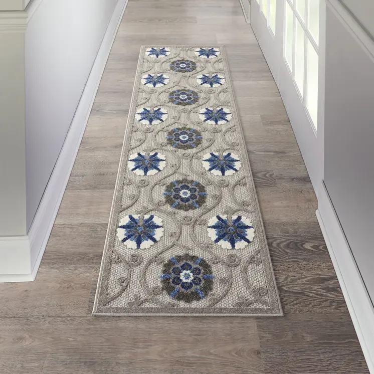 8' Blue And Gray Indoor Outdoor Area Rug