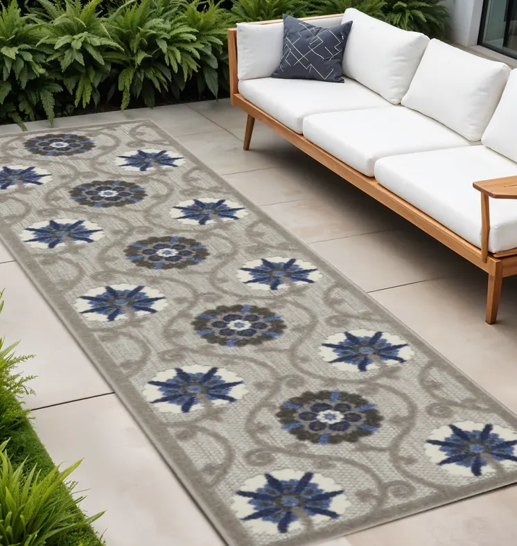 10' Blue And Gray Indoor Outdoor Area Rug