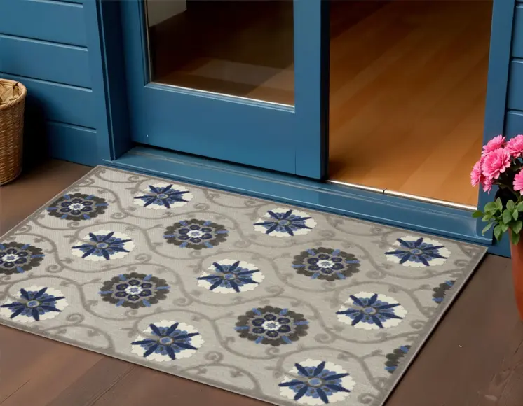 3' X 4' Blue And Gray Indoor Outdoor Area Rug