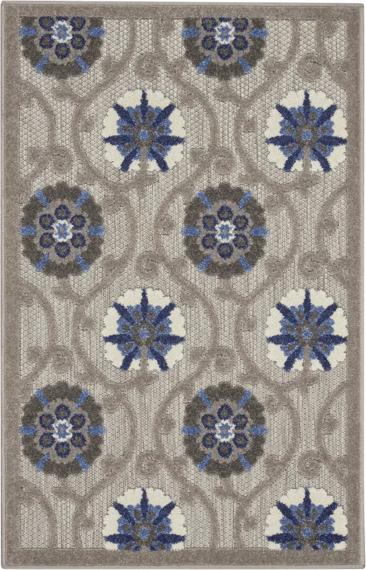 3' X 4' Blue And Gray Indoor Outdoor Area Rug