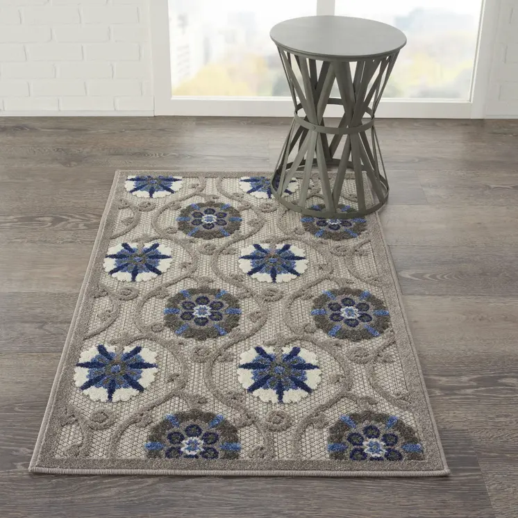 3' X 4' Blue And Gray Indoor Outdoor Area Rug