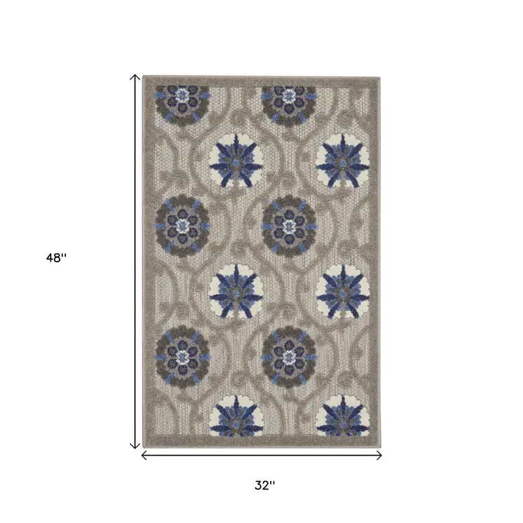 3' X 4' Blue And Gray Indoor Outdoor Area Rug
