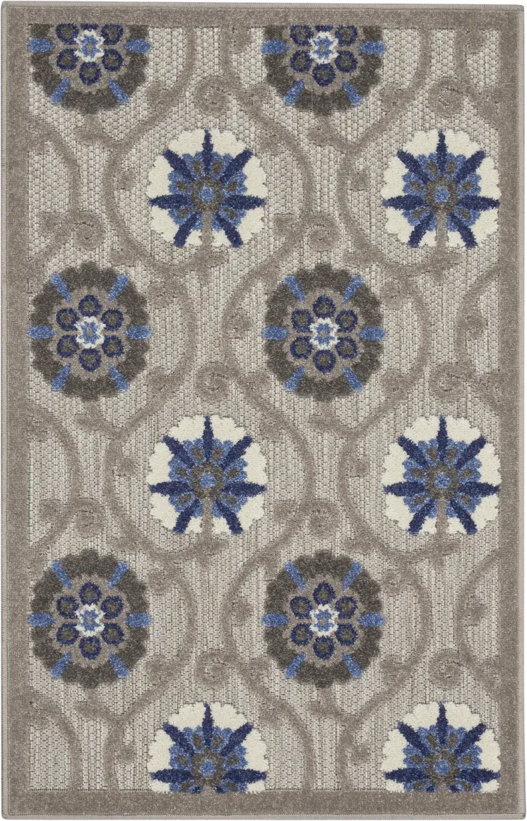 3' X 4' Blue And Gray Indoor Outdoor Area Rug