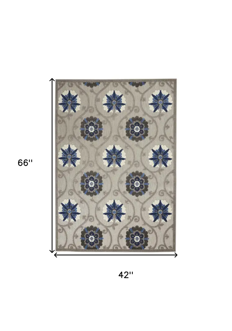 4' X 6' Blue And Gray Indoor Outdoor Area Rug