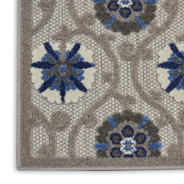 5' X 8' Blue And Gray Floral Indoor Outdoor Area Rug