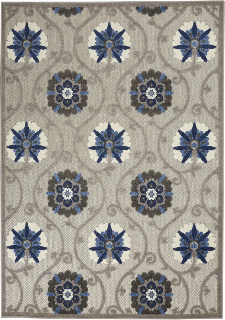 5' X 8' Blue And Gray Floral Indoor Outdoor Area Rug