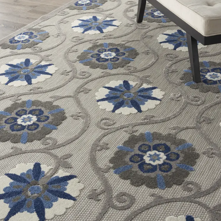 8' X 11' Blue And Gray Indoor Outdoor Area Rug