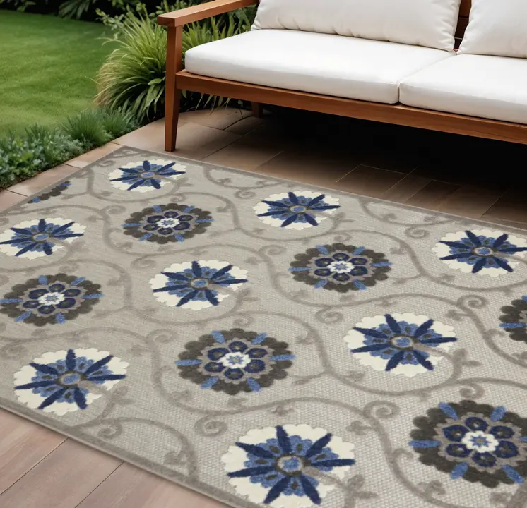 8' X 11' Blue And Gray Indoor Outdoor Area Rug