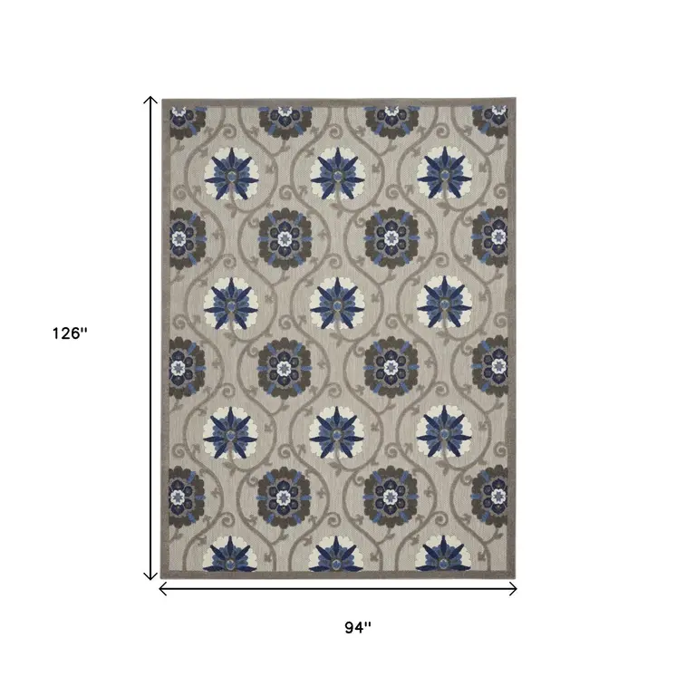 8' X 11' Blue And Gray Indoor Outdoor Area Rug