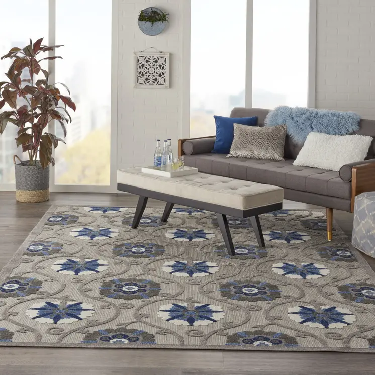 8' X 11' Blue And Gray Indoor Outdoor Area Rug