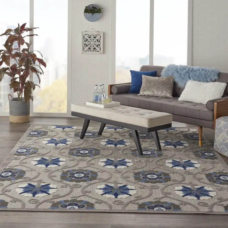 8' X 11' Blue And Gray Indoor Outdoor Area Rug